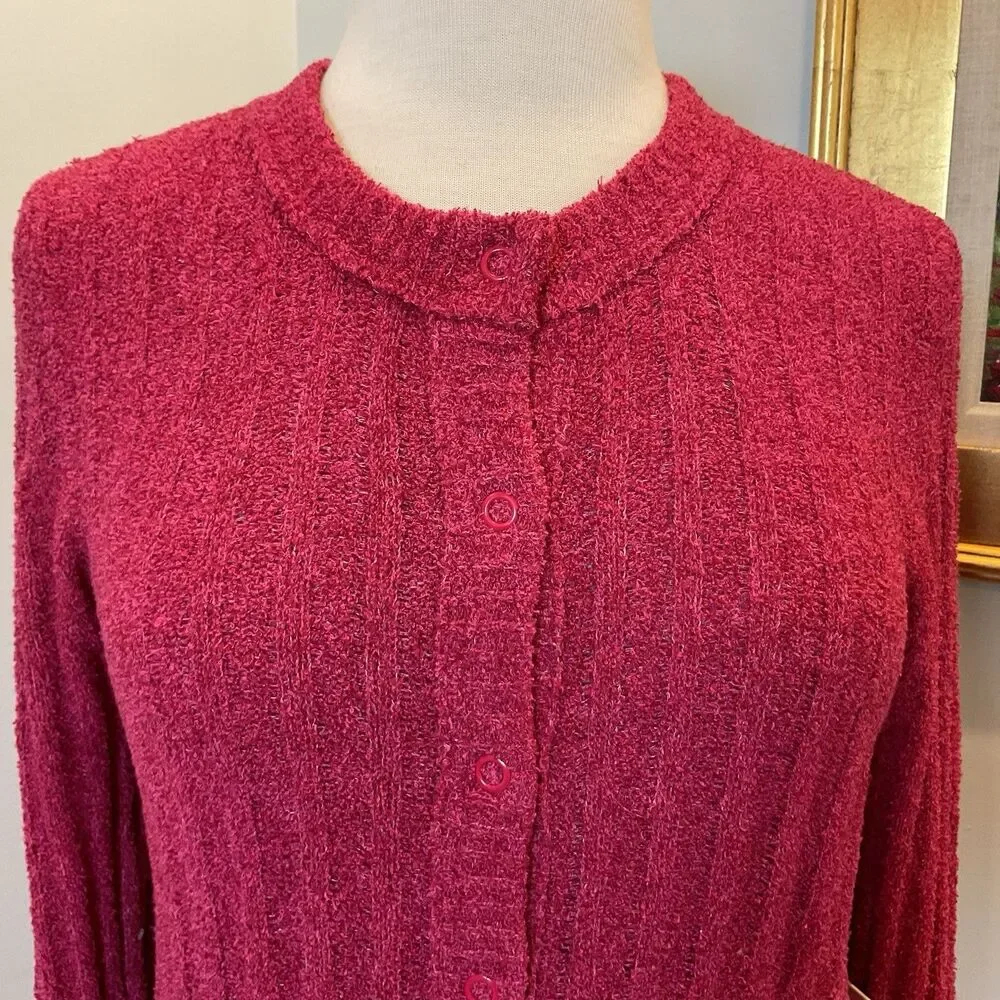RE/DONE Terry Ribbed‎ Cardigan Dragonfruit Pink Sweater Size Medium NWT $350